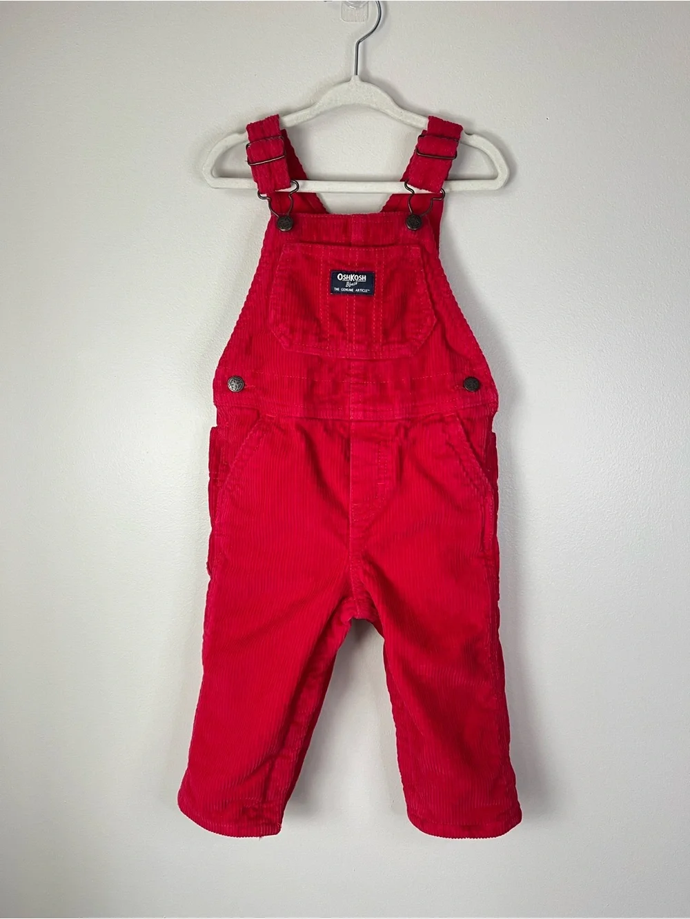 OshKosh B'gosh Toddler 18M Vibrant Red Corduroy Overalls Unisex Lined Dungarees